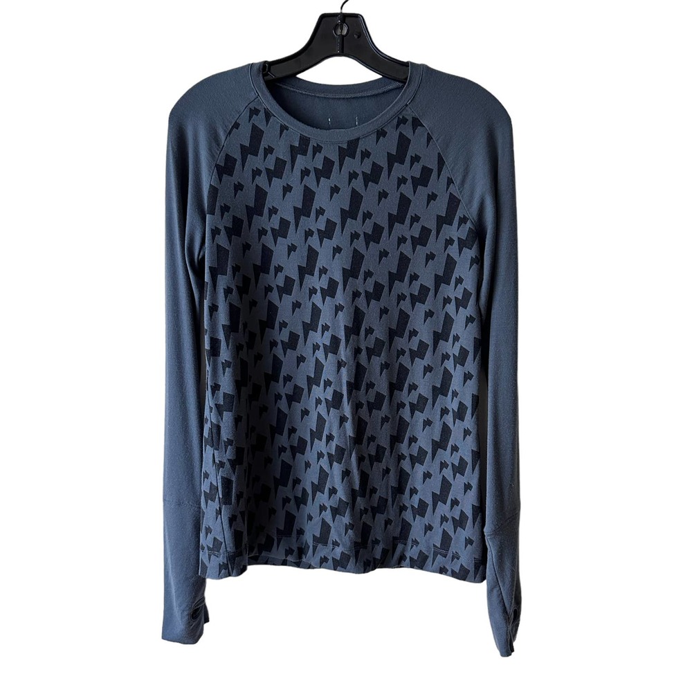 Oiselle Wazzie Wool Long Sleeve Top Women Size 10 Gray Black Active Baselayer